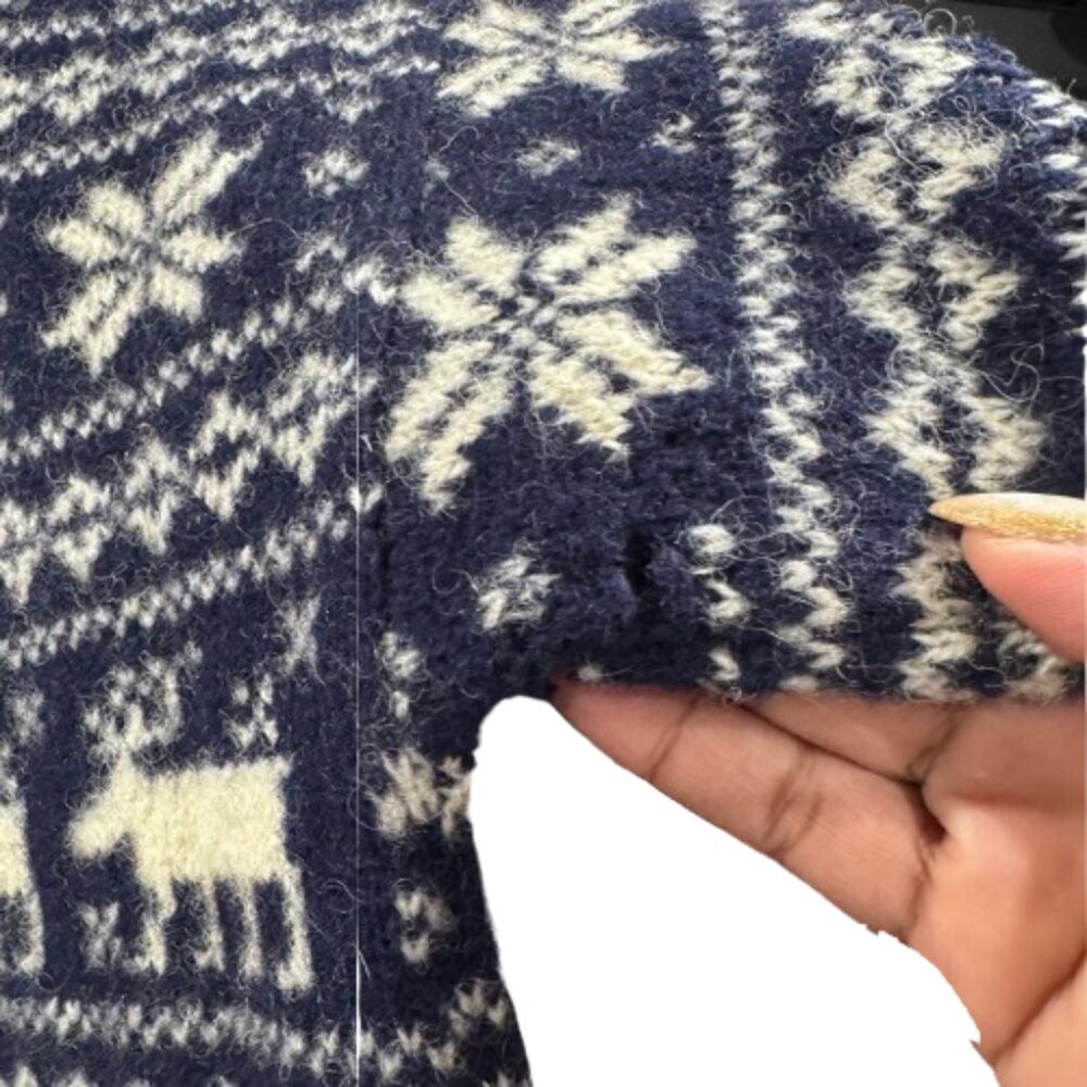 VTG Navy & White Snowflake Moose “People of the World” Boys Sweater | Wool | M/L - Picture 10 of 11
